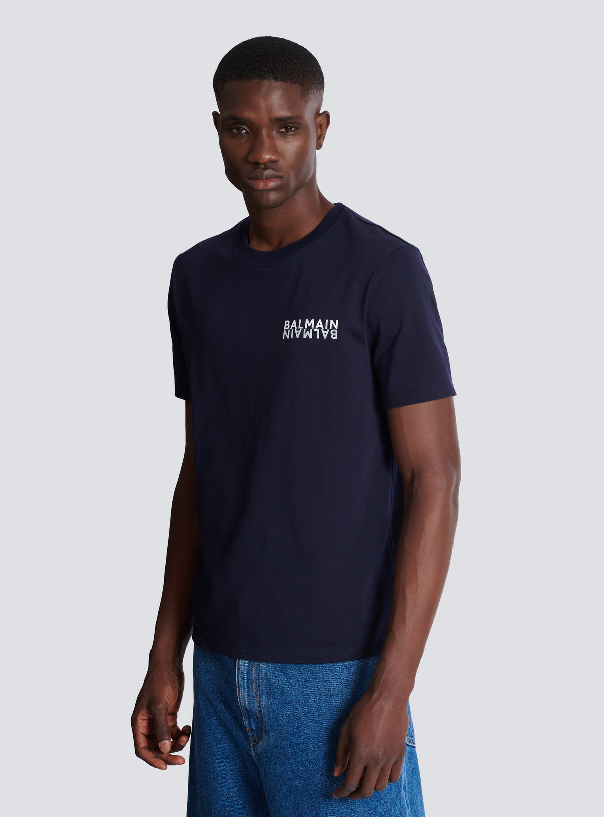 T-shirt imprimé balmain - Marine Foncé & Blanc