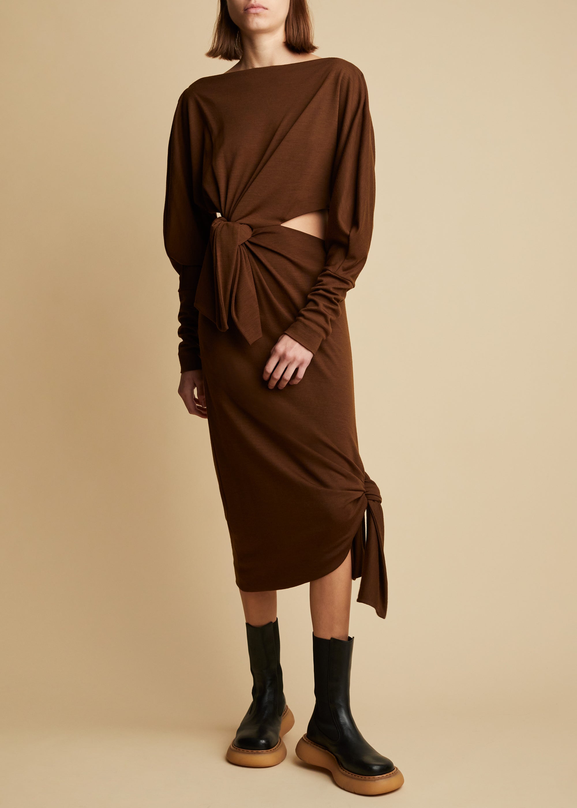 Elena dress in wool - Olive