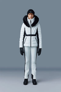 Doudoune de ski courte Elita à capuche fourrée - Off White