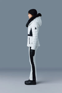 Doudoune de ski courte Elita à capuche fourrée - Off White