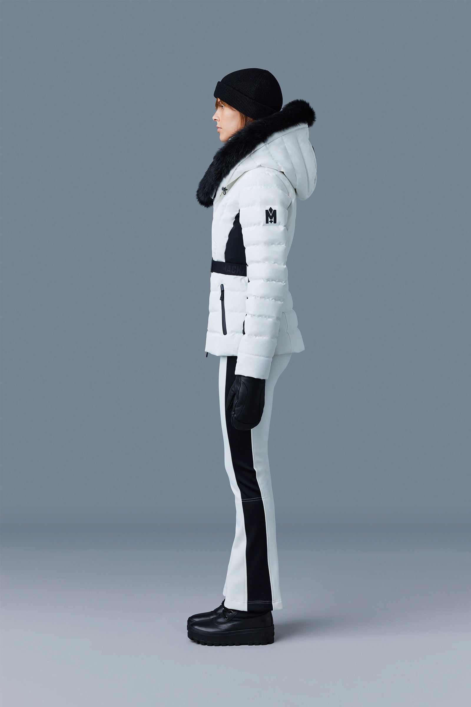 Doudoune de ski courte Elita à capuche fourrée - Off White