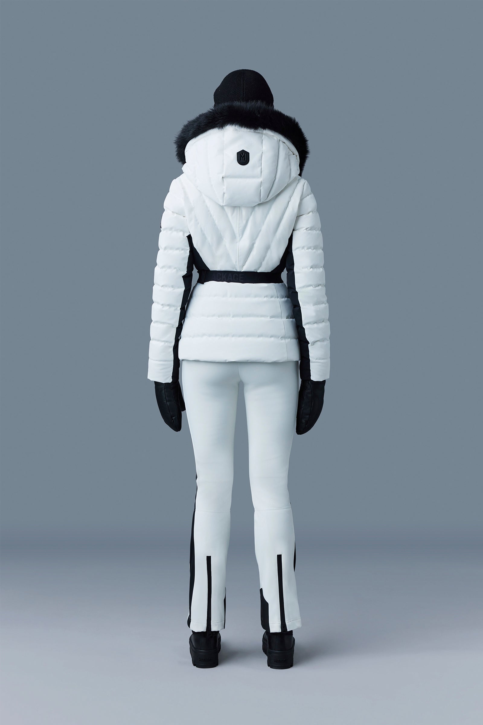 Doudoune de ski courte Elita à capuche fourrée - Off White