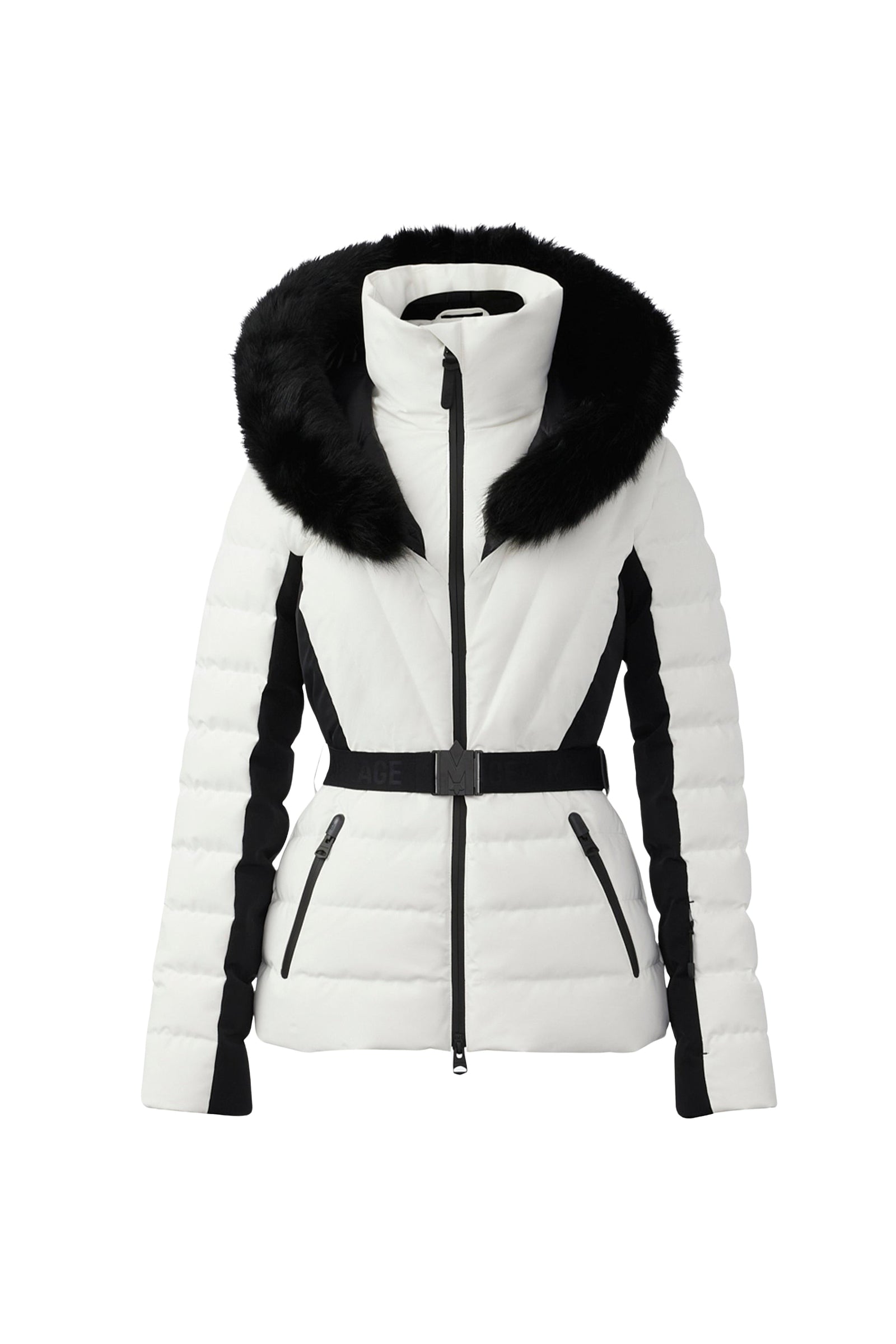 Doudoune de ski courte Elita à capuche fourrée - Off White