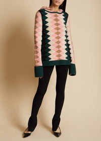 Hoodie Elodie en cachemire - Multicolor Zig Zag Intarsia