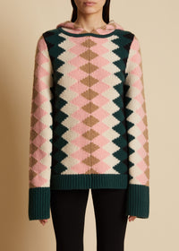 Hoodie Elodie en cachemire - Multicolor Zig Zag Intarsia