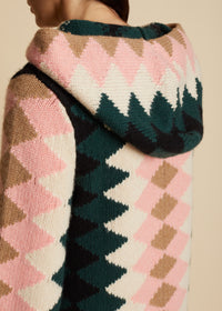 Hoodie Elodie en cachemire - Multicolor Zig Zag Intarsia