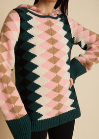 Hoodie Elodie en cachemire - Multicolor Zig Zag Intarsia