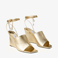 Sandales Elyna compensées 85 en cuir métallisé - Gold