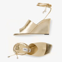 Sandales Elyna compensées 85 en cuir métallisé - Gold