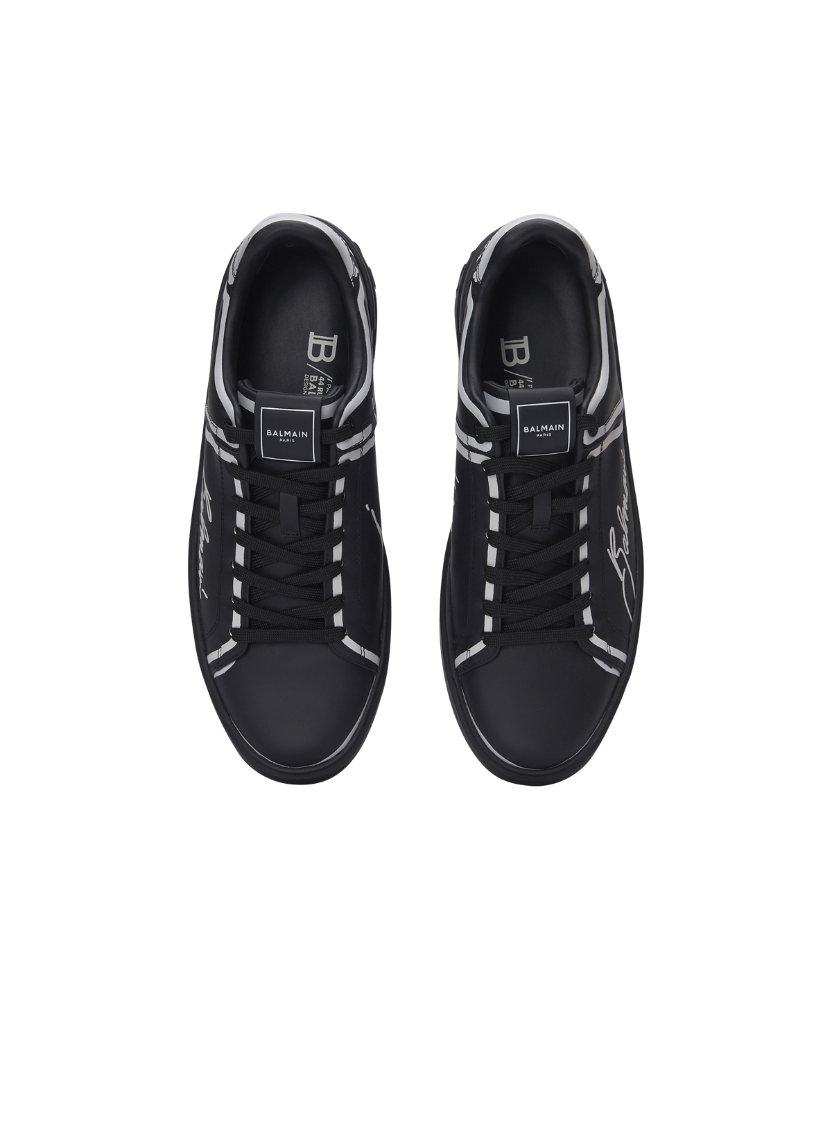 Baskets b-court en cuir de veau imprimé  - Noir & Blanc