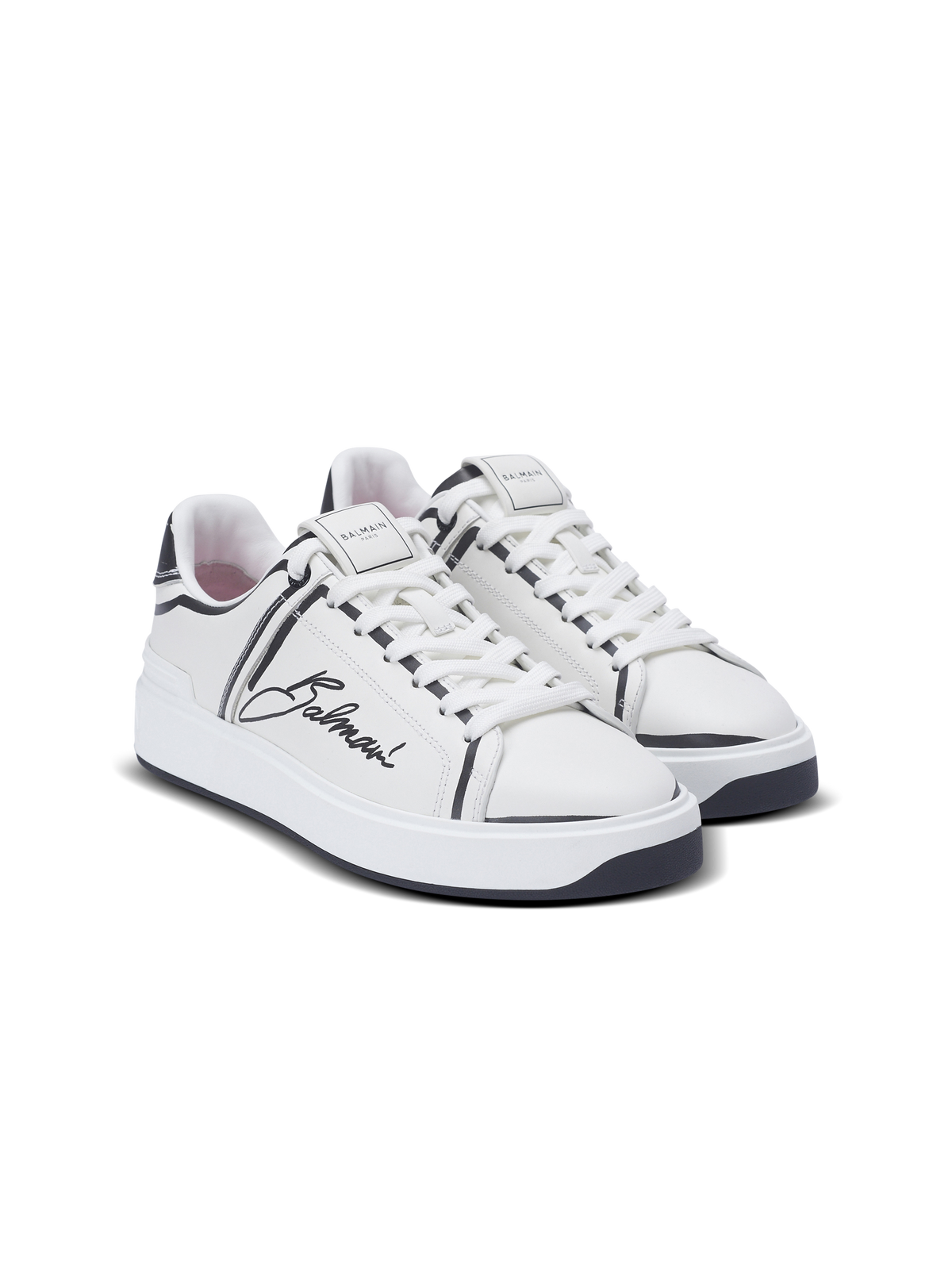 Baskets b-court en cuir de veau imprimé  - Blanc & Noir
