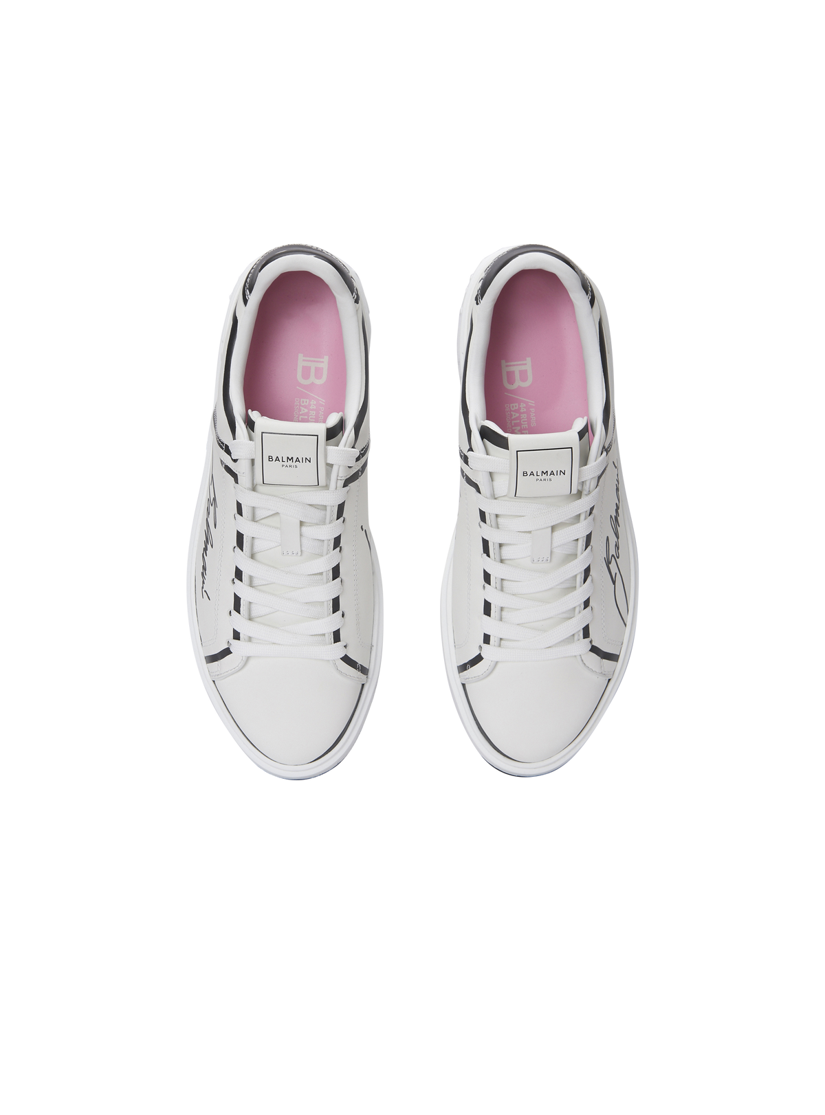 Baskets b-court en cuir de veau imprimé  - Blanc & Noir