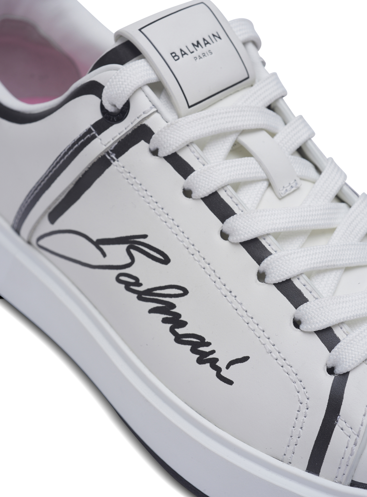 Baskets b-court en cuir de veau imprimé  - Blanc & Noir