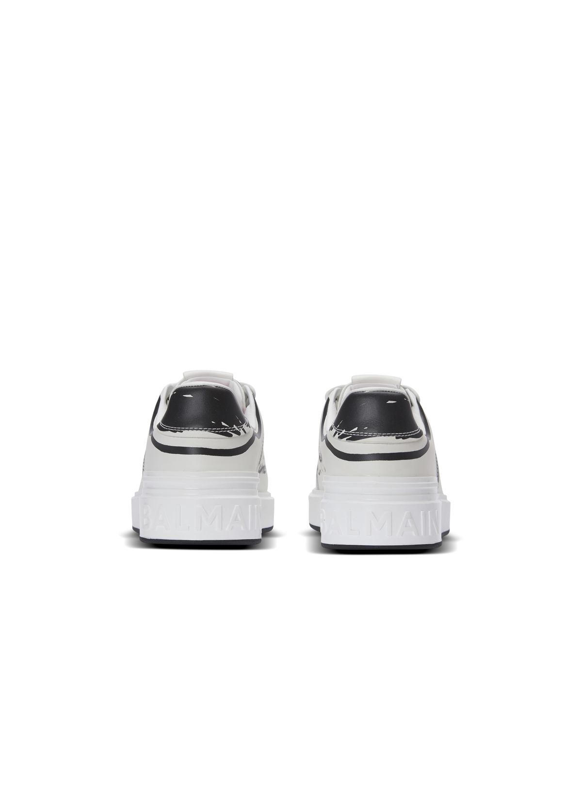 Baskets b-court en cuir de veau imprimé  - Blanc & Noir