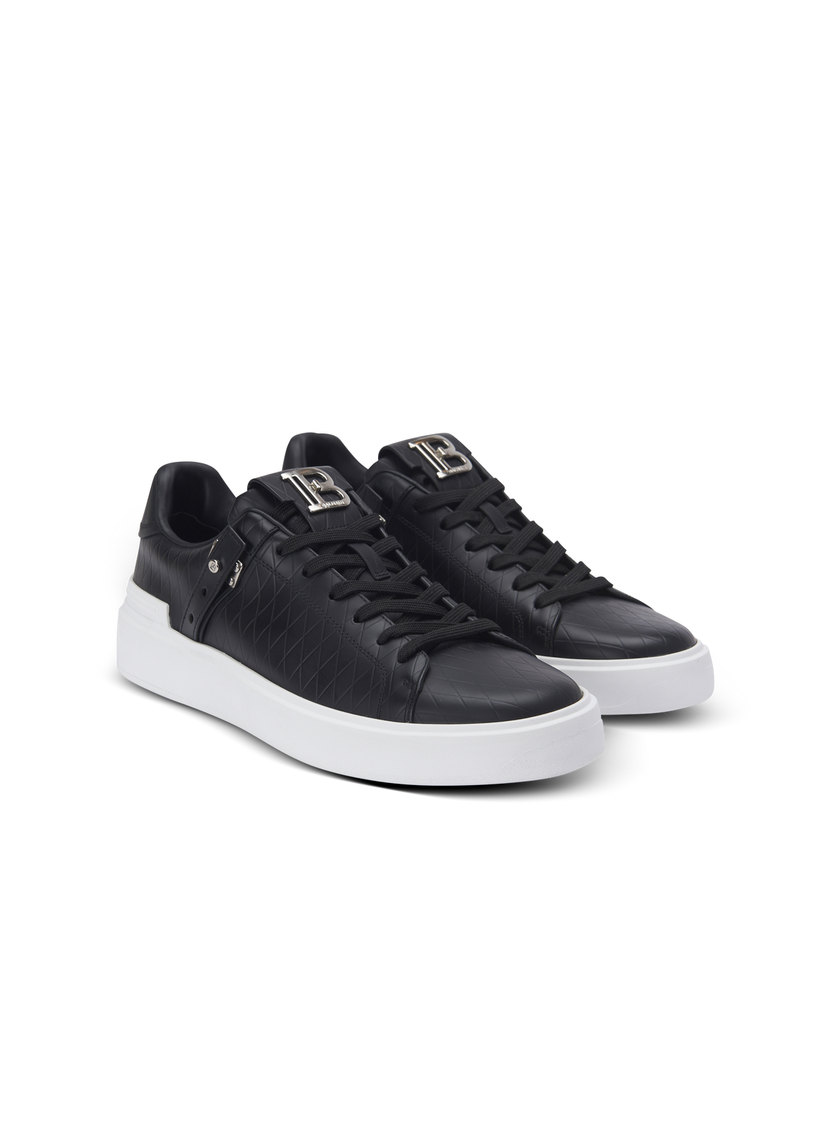 Baskets b-court b-buzz en cuir de veau embossé   - Noir & Blanc
