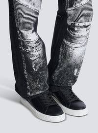 Baskets b-court b-buzz en cuir de veau embossé   - Noir & Blanc