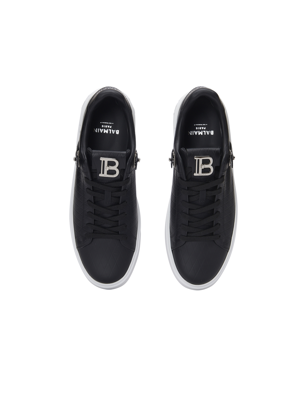 Baskets b-court b-buzz en cuir de veau embossé   - Noir & Blanc