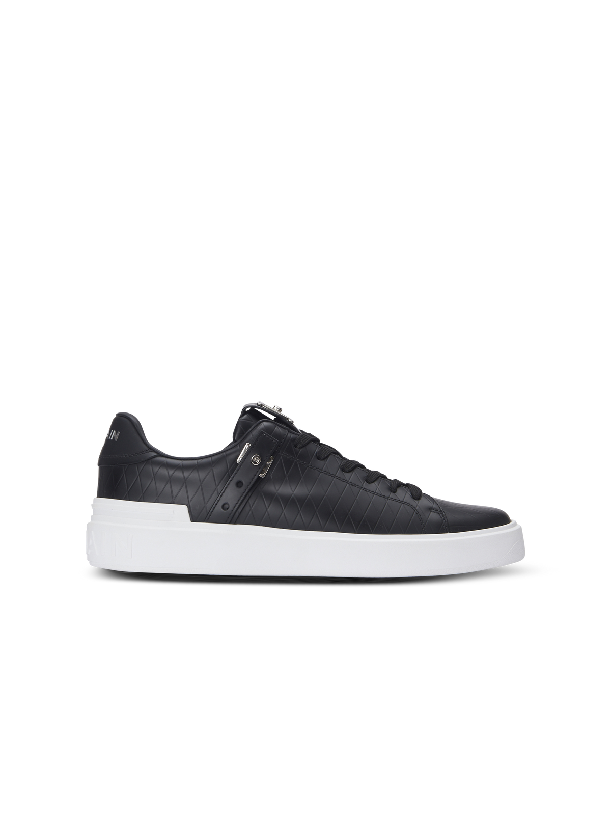 Baskets b-court b-buzz en cuir de veau embossé   - Noir & Blanc