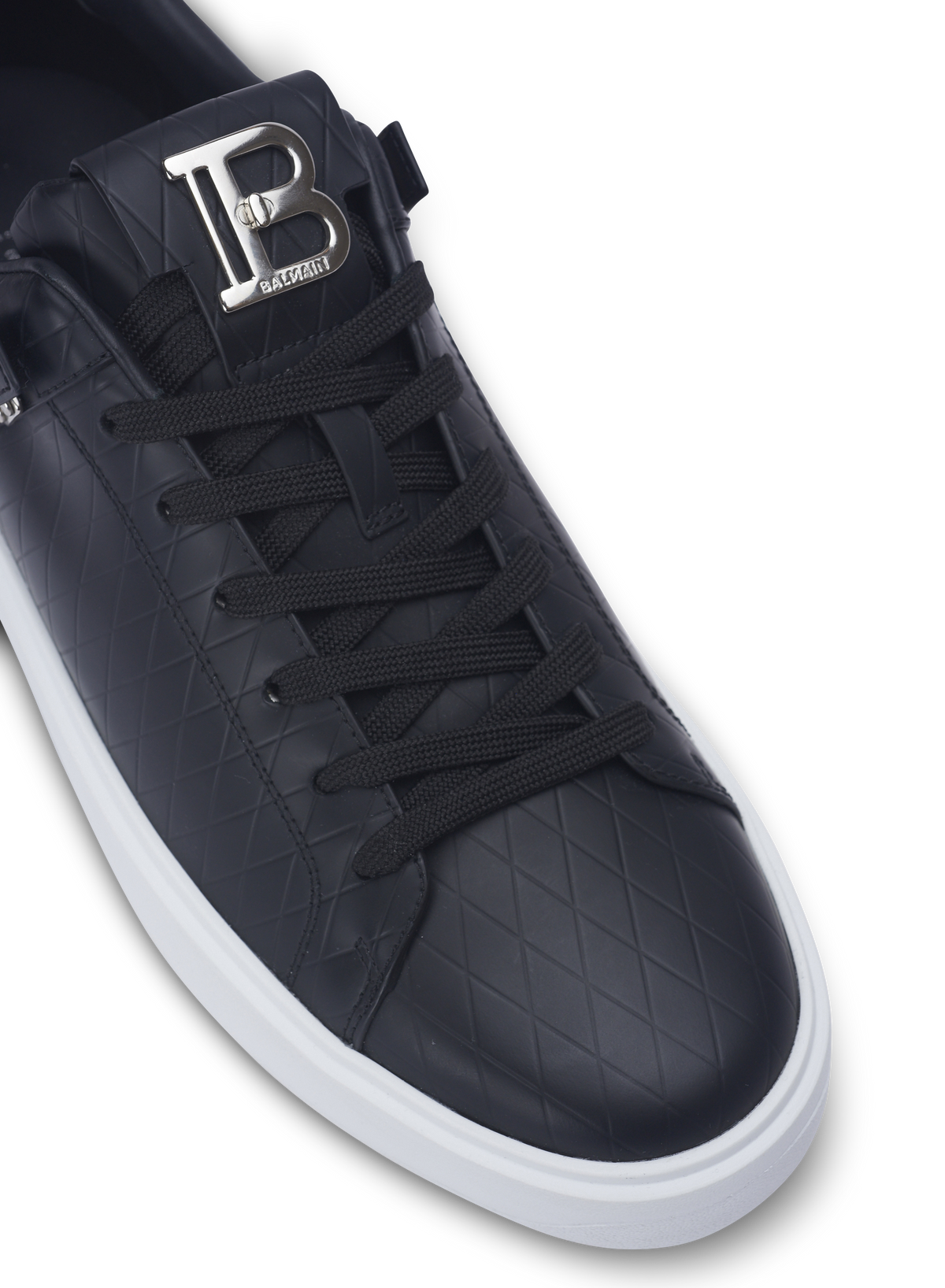 Baskets b-court b-buzz en cuir de veau embossé   - Noir & Blanc