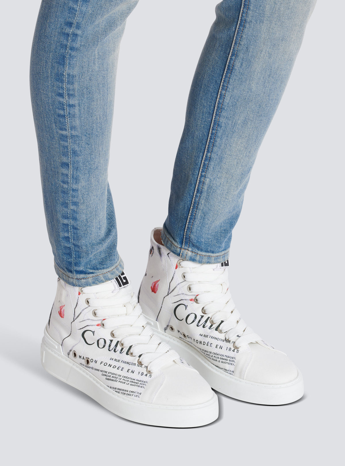 Baskets b-court high top imprimées balmain beauty - Rouge