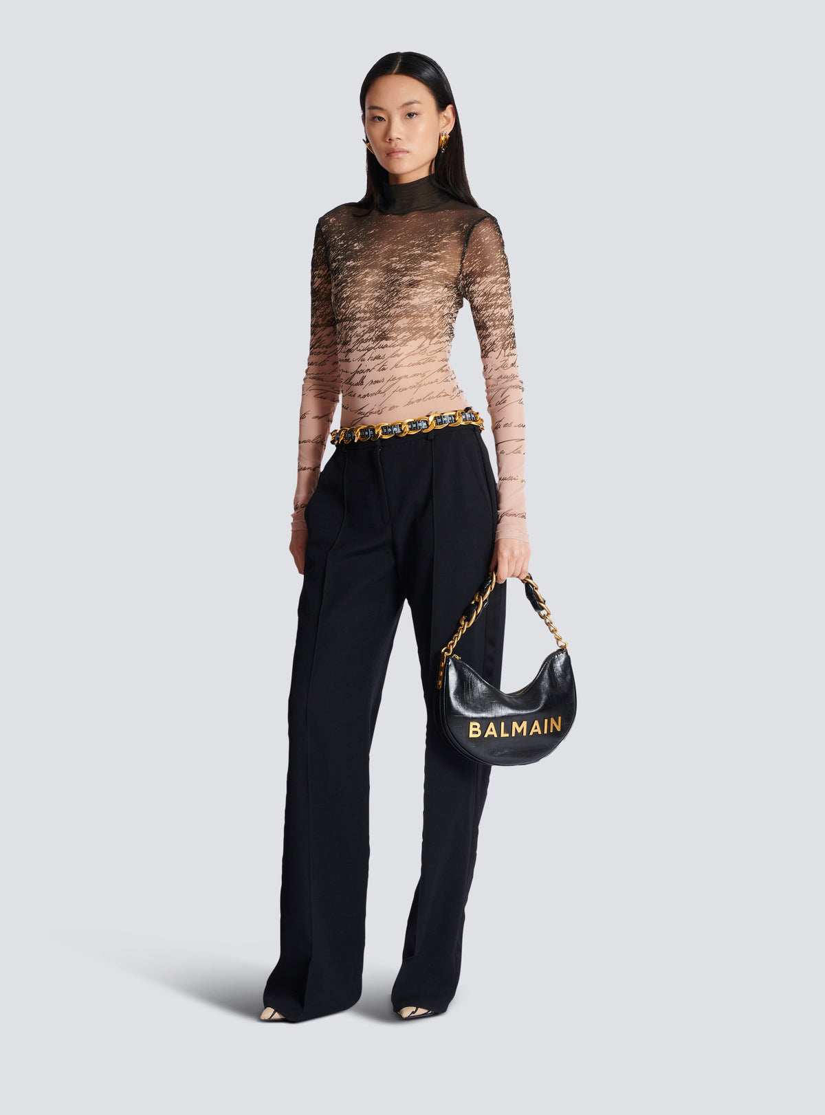 Sac 1945 soft moon en cuir de veau à monogramme - Noir