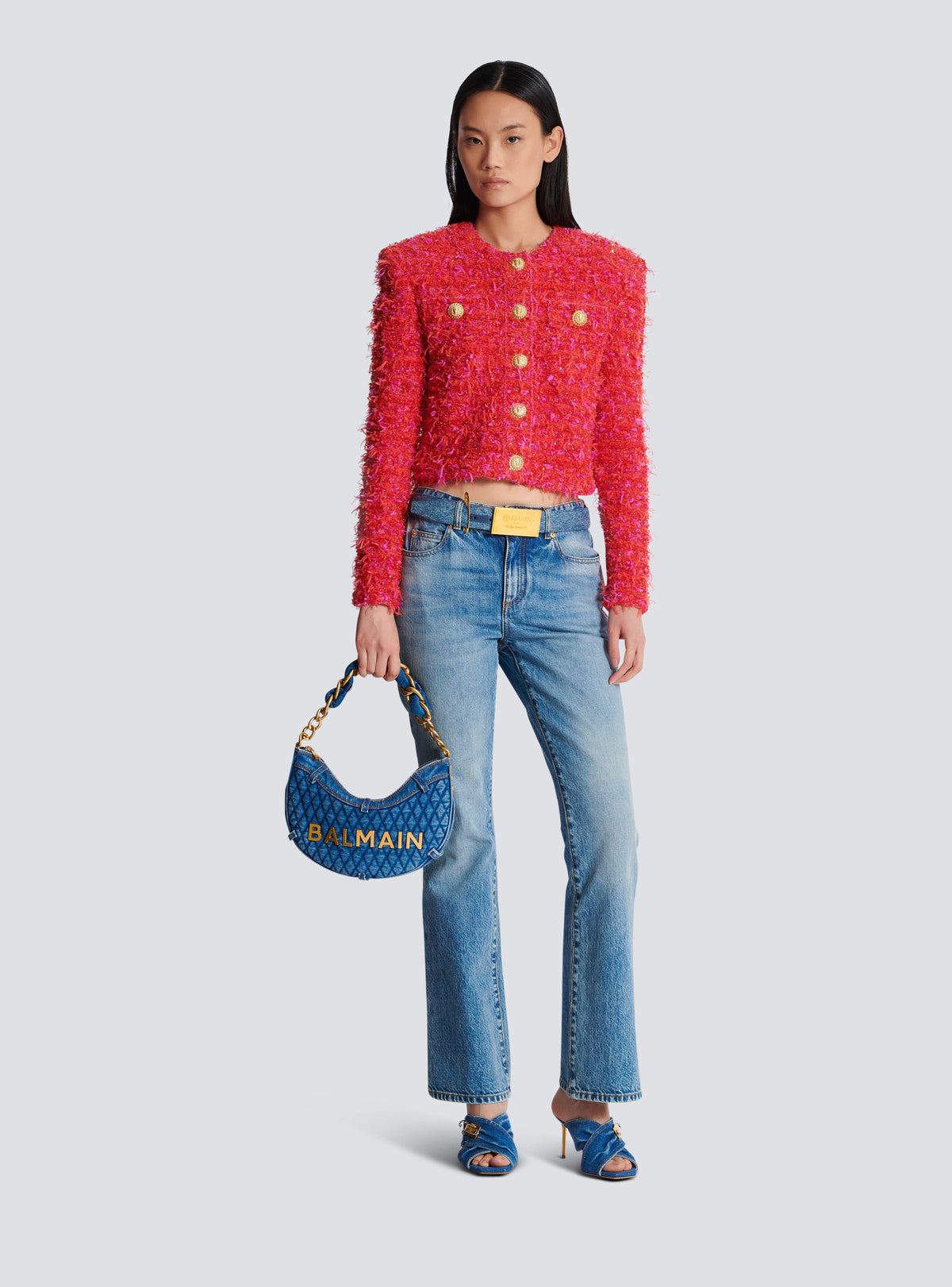 Sac 1945 soft moon en denim matelassé à motif diamond - Bleu Jean