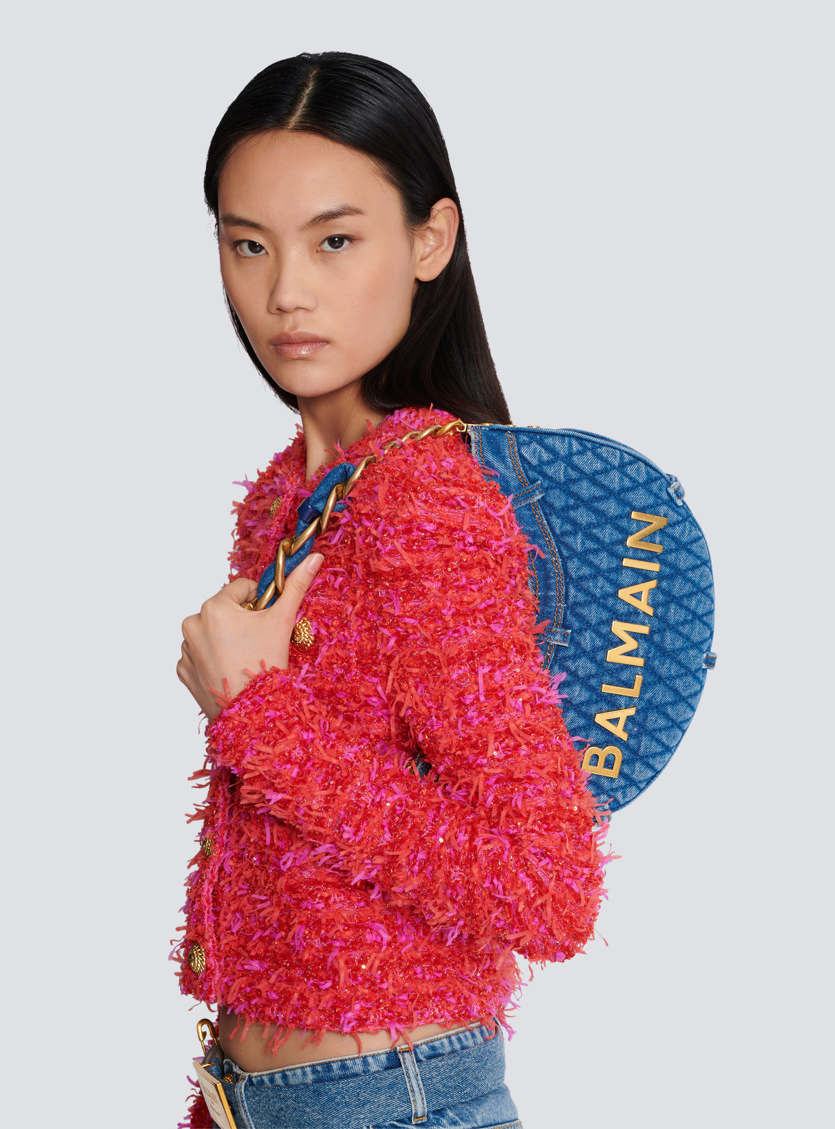Sac 1945 soft moon en denim matelassé à motif diamond - Bleu Jean