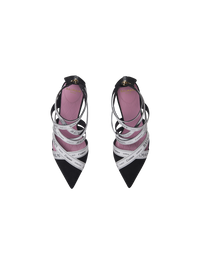 Sandales couture en cuir suédé à motif ruban balmain - Noir & Ivoire