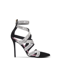 Sandales couture en cuir suédé à motif ruban balmain - Noir & Ivoire