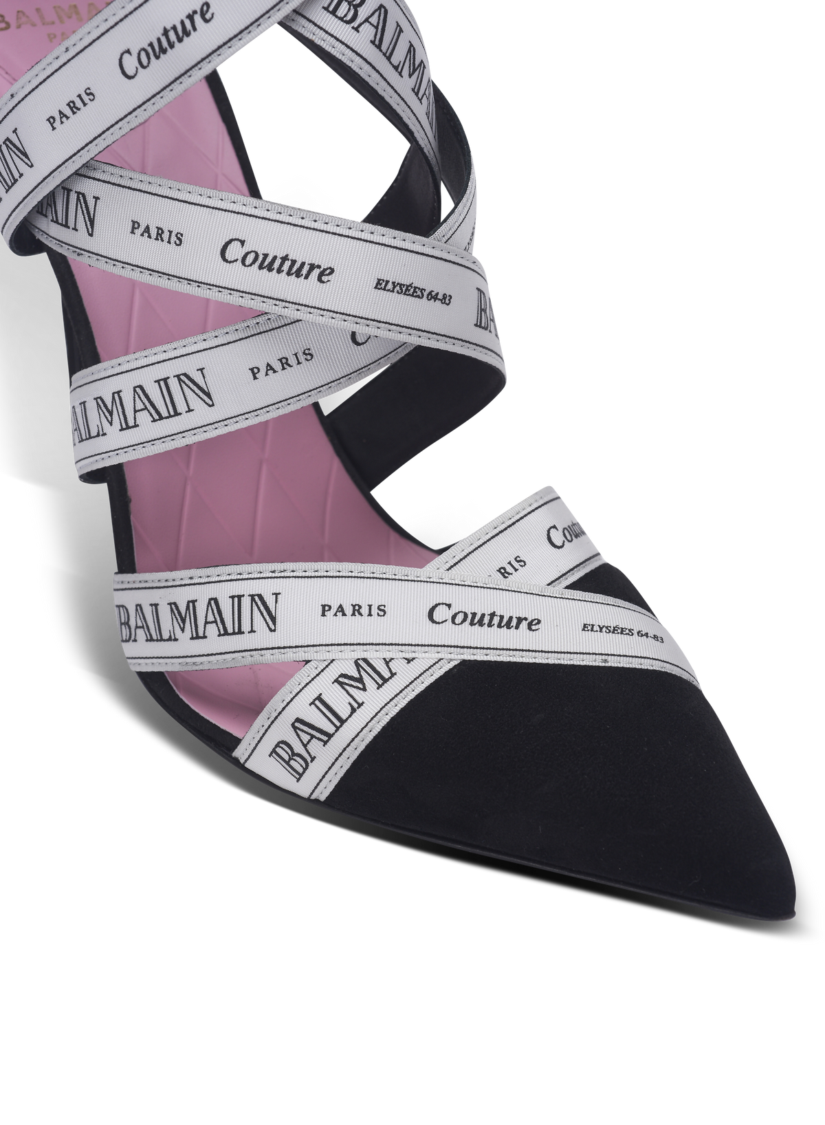 Sandales couture en cuir suédé à motif ruban balmain - Noir & Ivoire