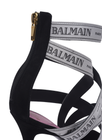 Sandales couture en cuir suédé à motif ruban balmain - Noir & Ivoire