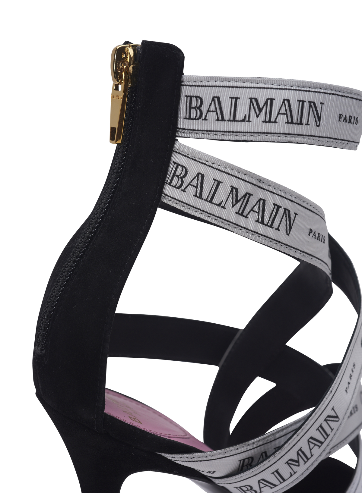 Sandales couture en cuir suédé à motif ruban balmain - Noir & Ivoire