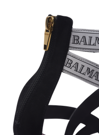 Sandales couture en cuir suédé à motif ruban balmain - Noir & Ivoire