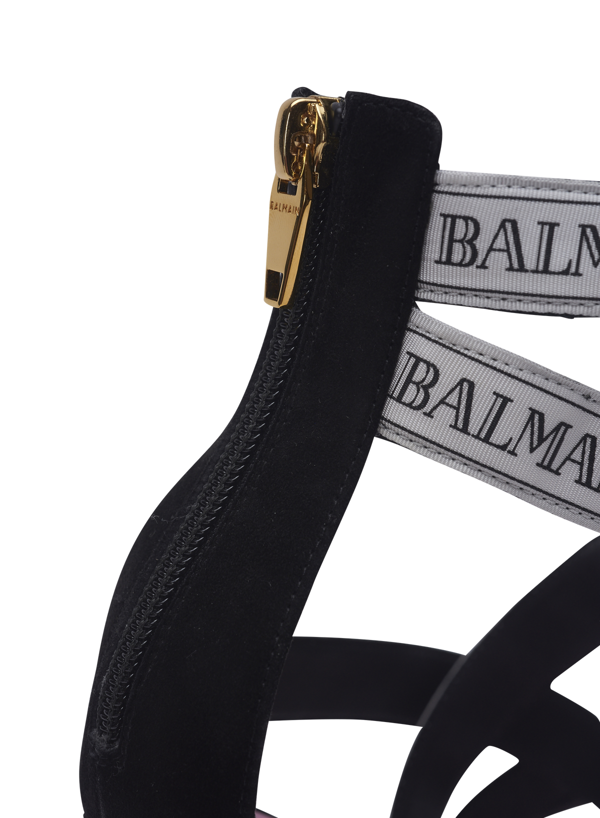 Sandales couture en cuir suédé à motif ruban balmain - Noir & Ivoire