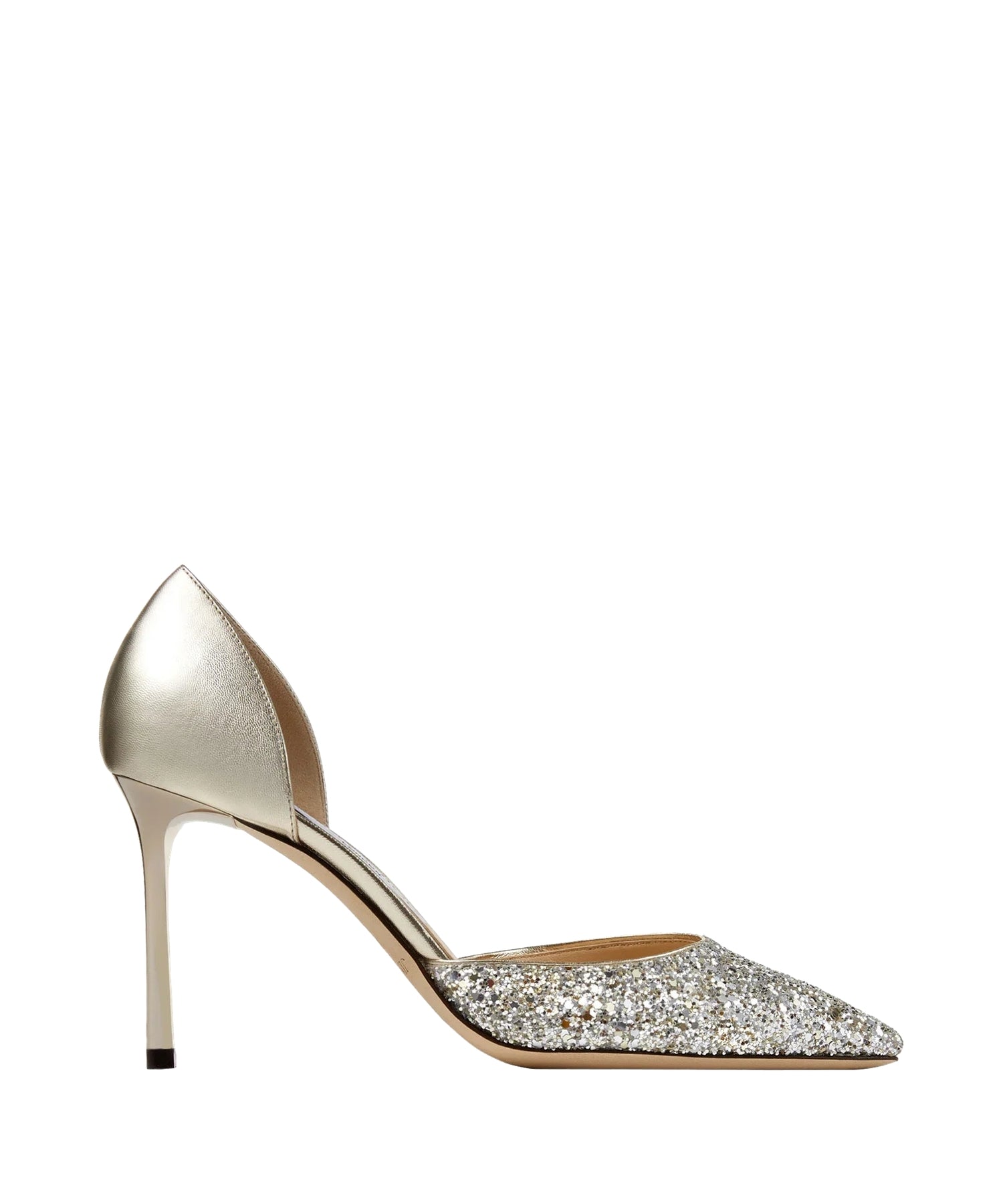 Escarpins Esther 85 en étoffe pailletée et cuir - Champagne & Champagne