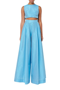 Top portefeuille avec nœud en soie mélangée - Blue