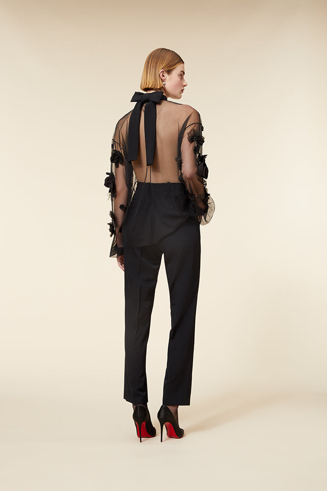 Black / FLORAL LONG SLEEVE TOP