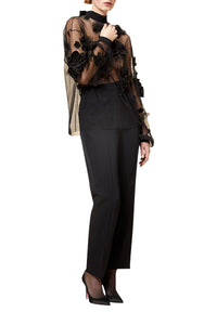 Black / FLORAL LONG SLEEVE TOP