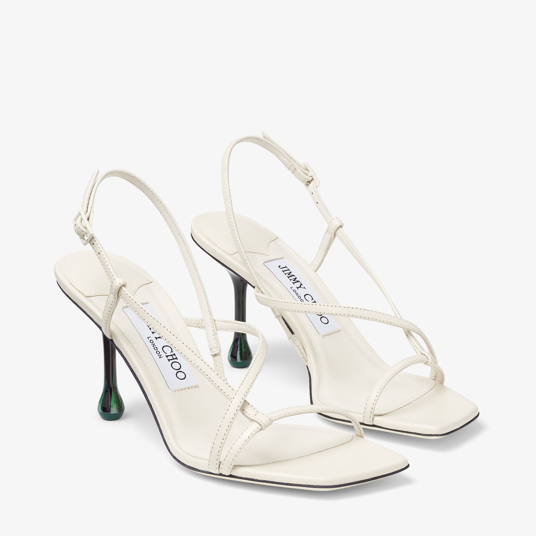 Etana 80 sandals in printed leather - Latte & Malachite