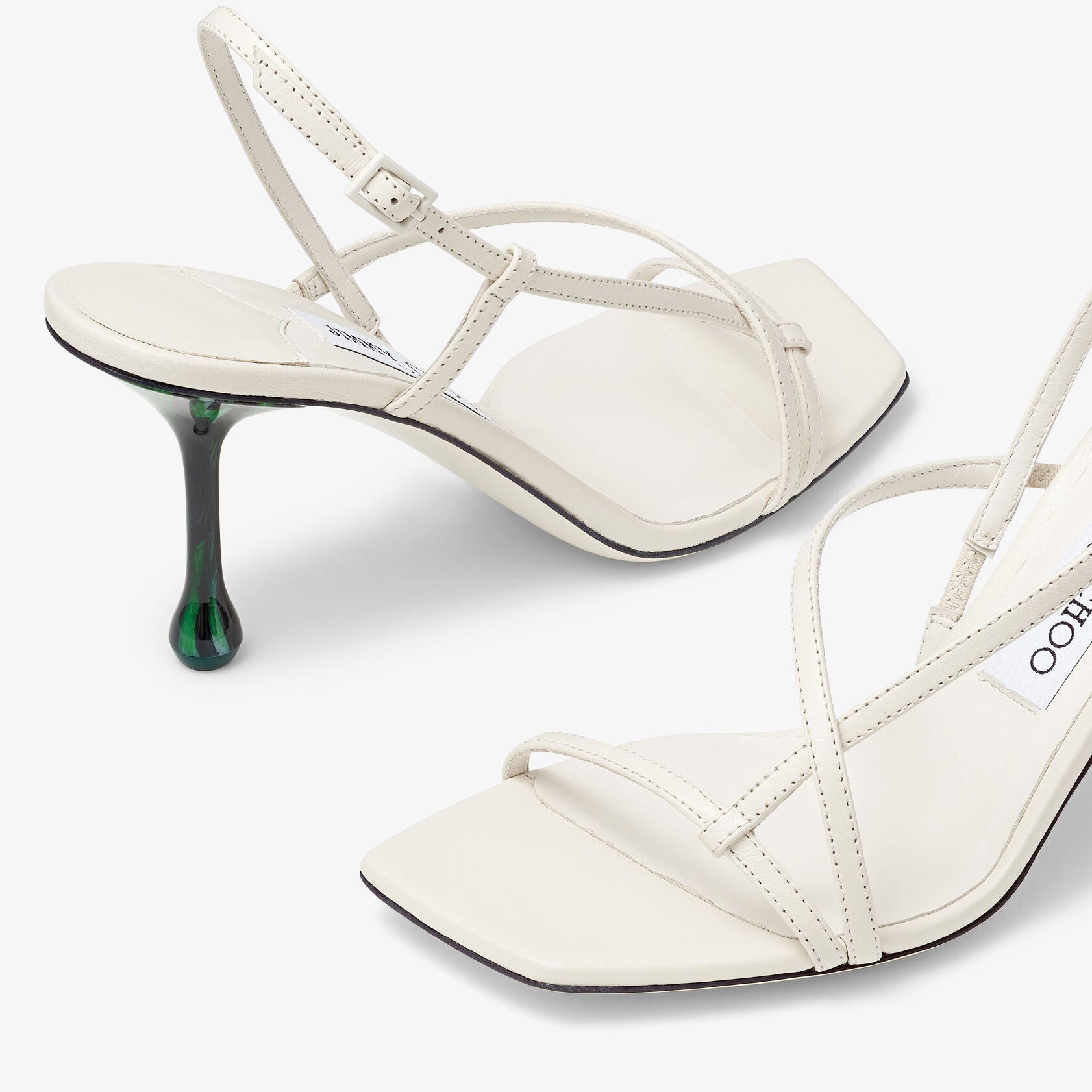 Etana 80 sandals in printed leather - Latte & Malachite