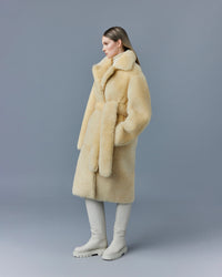 Etienne mid-length coat with fur belt - Ceramic