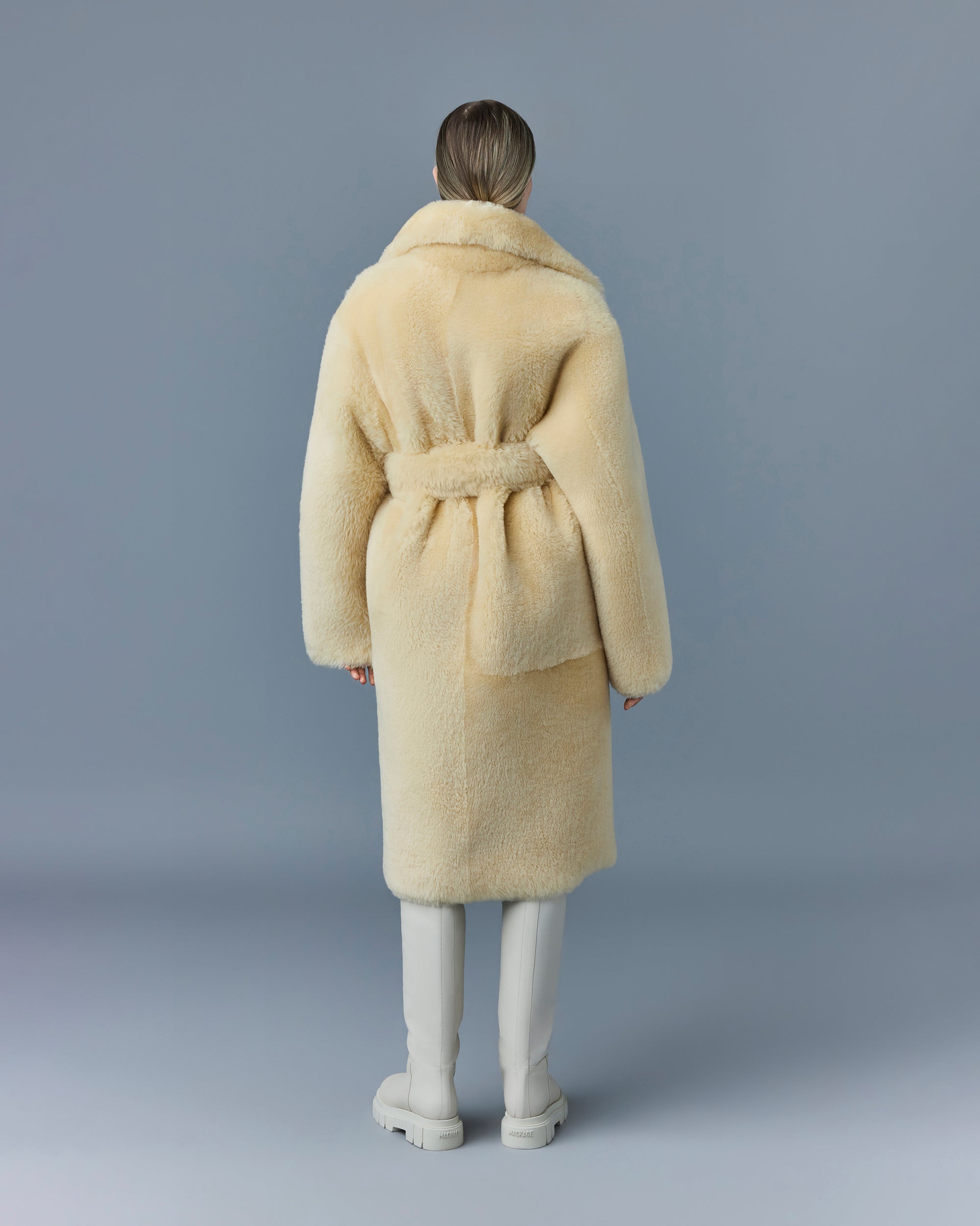 Etienne mid-length coat with fur belt - Ceramic