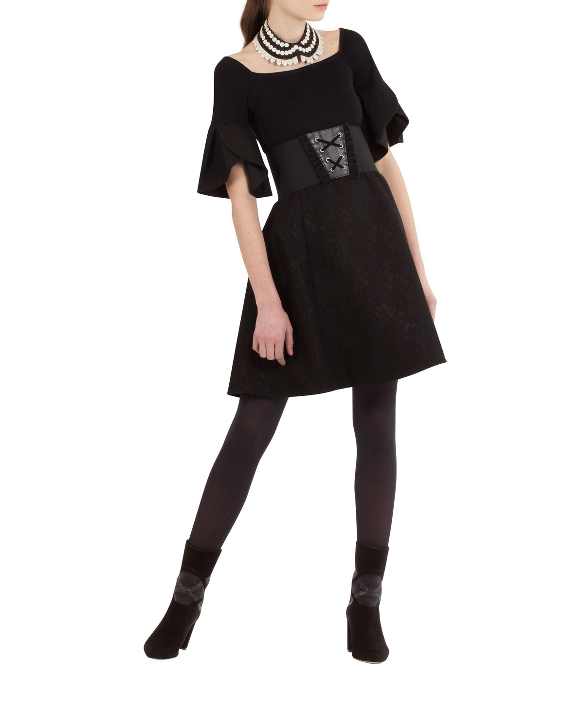 Robe Evaelle en maille et dentelle - Black