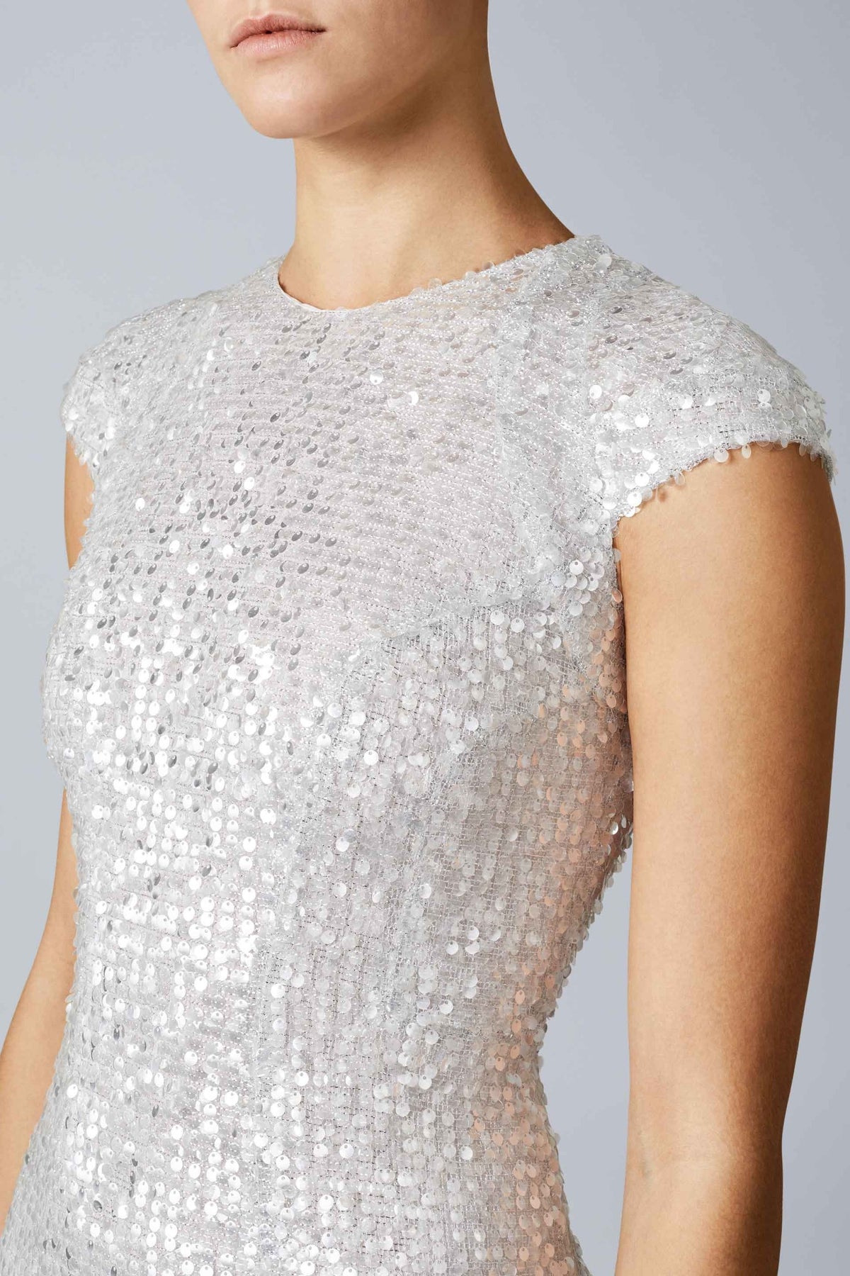 Estrella Capped Sleeve Sequin Dress - Silver