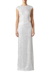Estrella Capped Sleeve Sequin Dress - Silver
