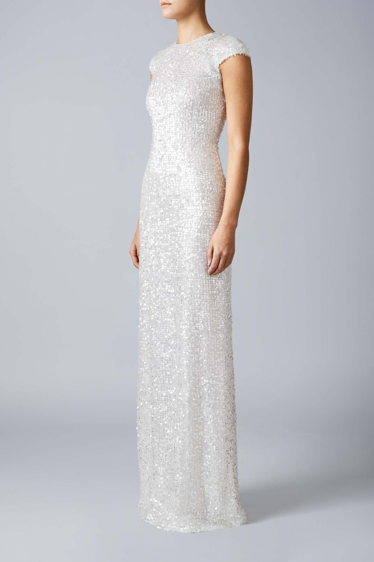 Estrella Capped Sleeve Sequin Dress - Silver