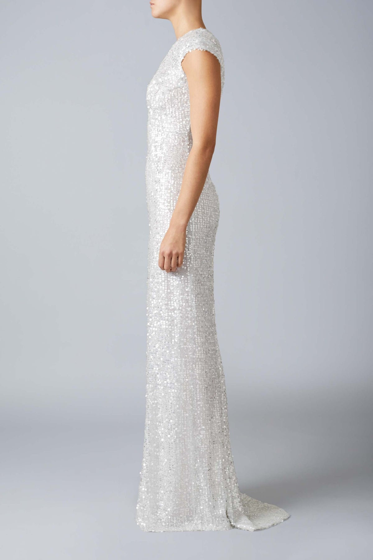 Estrella Capped Sleeve Sequin Dress - Silver