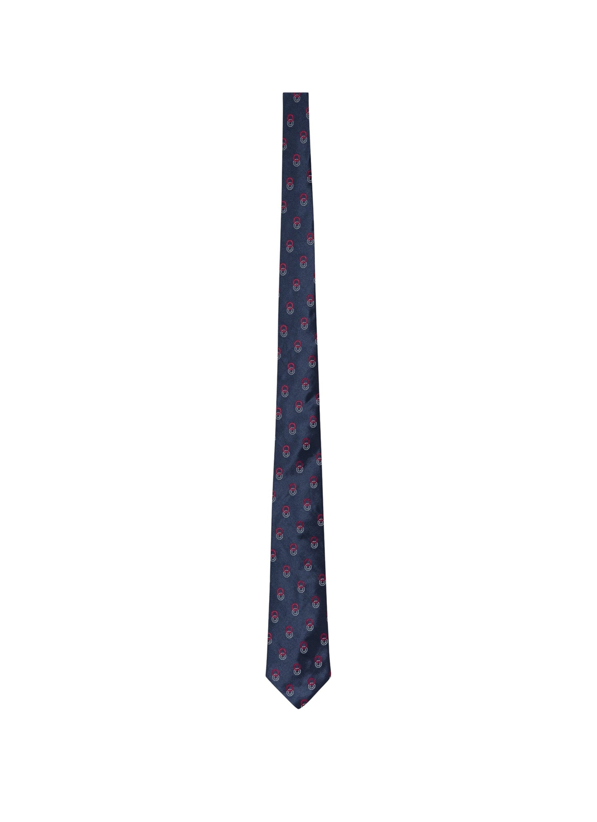 Circle print silk tie - Navy blue