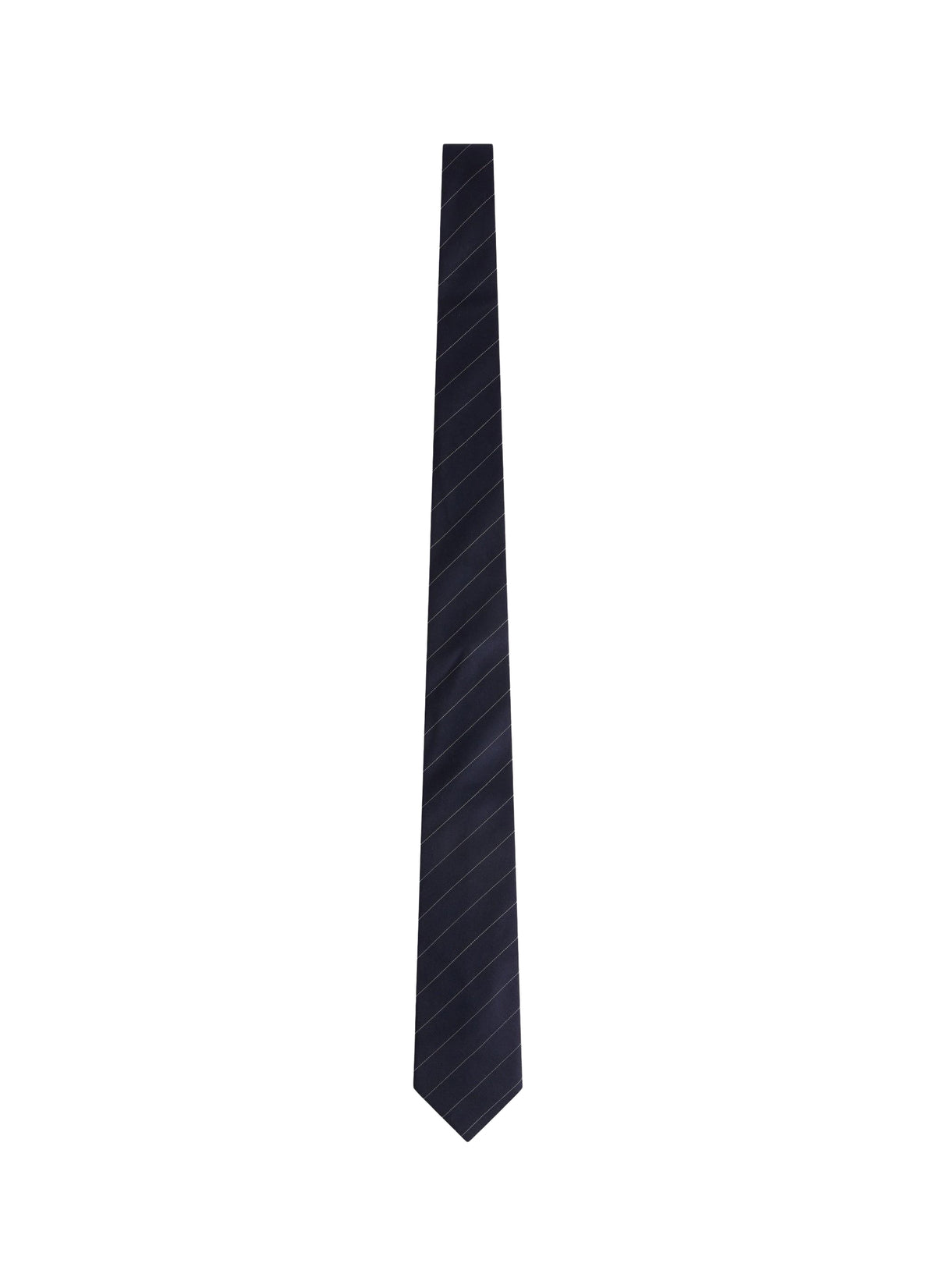 Striped wool twill tie - Navy blue