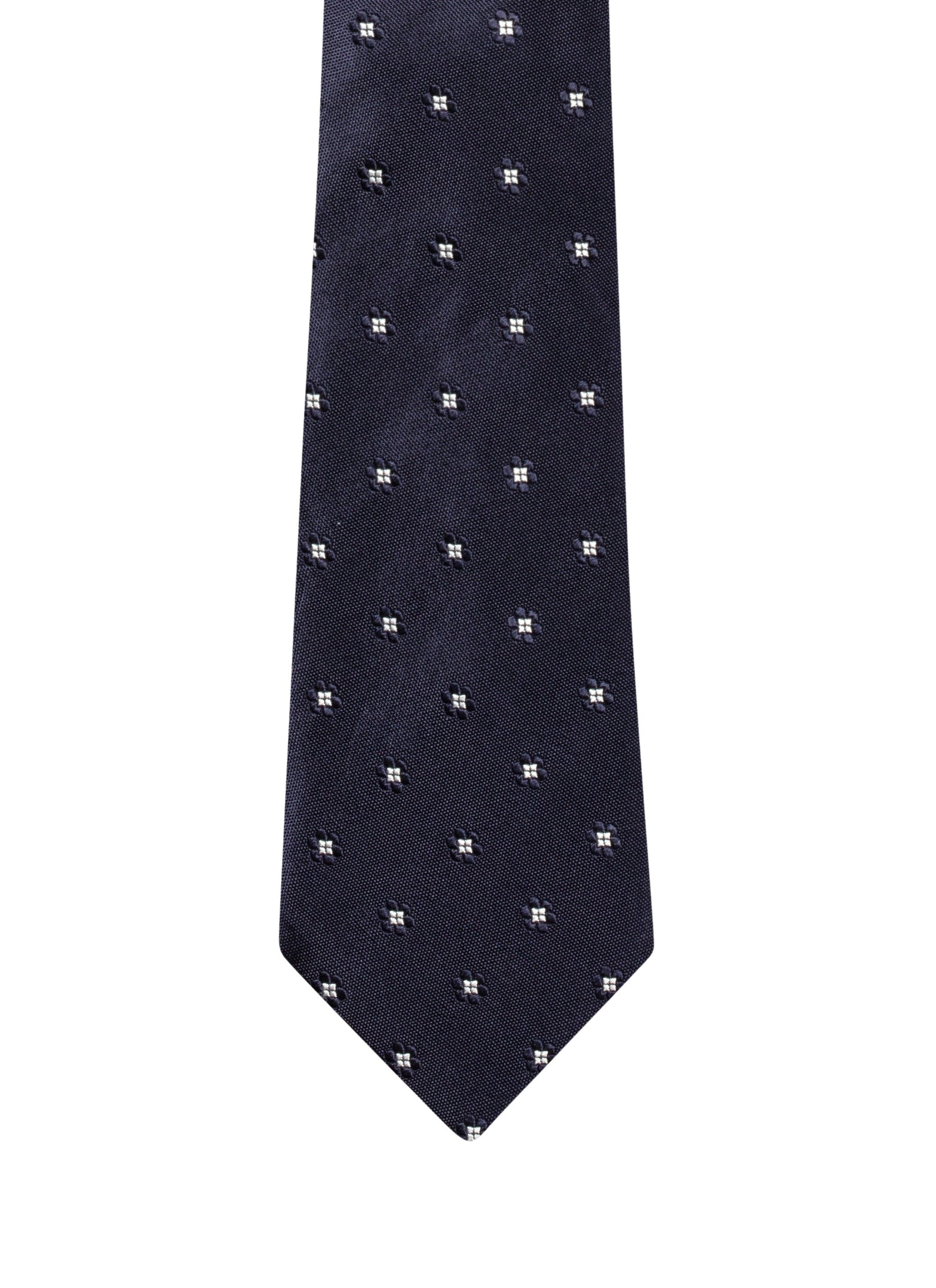 Cravate à fleurs en soie - Marine